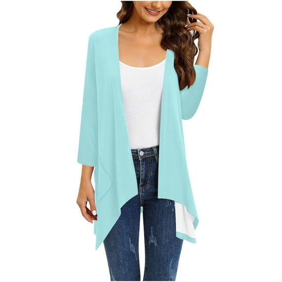 Mlzmgr Plus Size Womens Cardigans S-5XL Open Front 3/4 Sleeve Loose Outdoor Loungewear Coats for Women