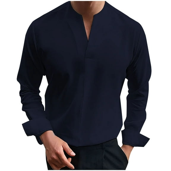 Mlzmgr Shirts Men Pullover Long Sleeve V Neck Lightweight Shirts for Men Business Casual Work Shirts