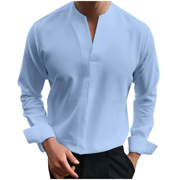 Mlzmgr Shirts Men Pullover Long Sleeve V Neck Lightweight Shirts for Men Business Casual Work Shirts