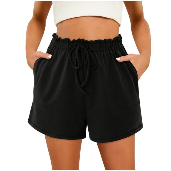 Mlzmgr Shorts for Women Cotton Elastic High Waist Shorts with Pockets Solid Color Summer Vacastion Lounge Shorts