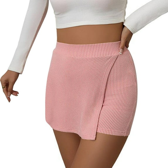 Mlzmgr Shorts for Women Ribbed Knit 2 in 1 Skirt Athletic Casual Shorts Tennis Outdoor Actives Solid Color