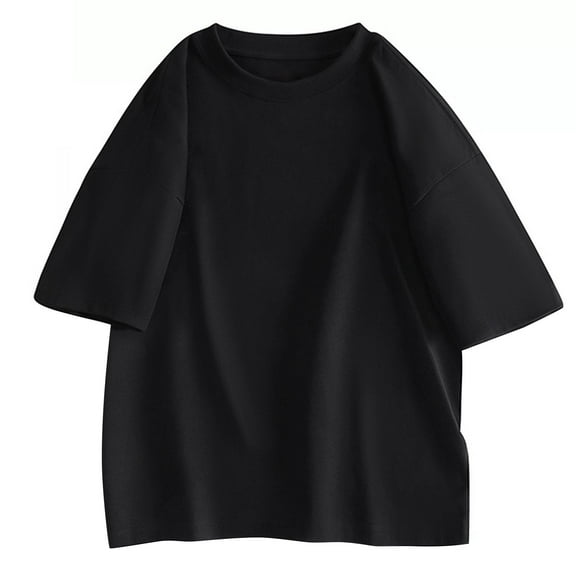 Mlzmgr Summer Top for Men Crewneck Drop Shoulder Solid Color Basic Tee Casual Loose Short Sleeve Top