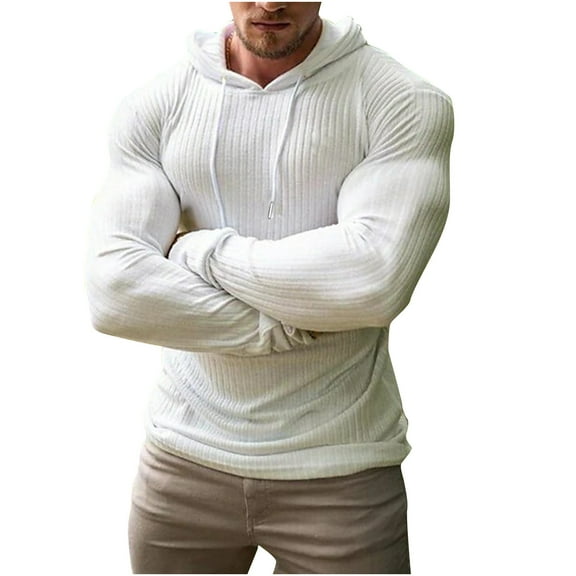 Mlzmgr Sweat Shirts for Men Hoodie Drawstring Long Sleeve Stretchy Gym Running Shirts Solid Color