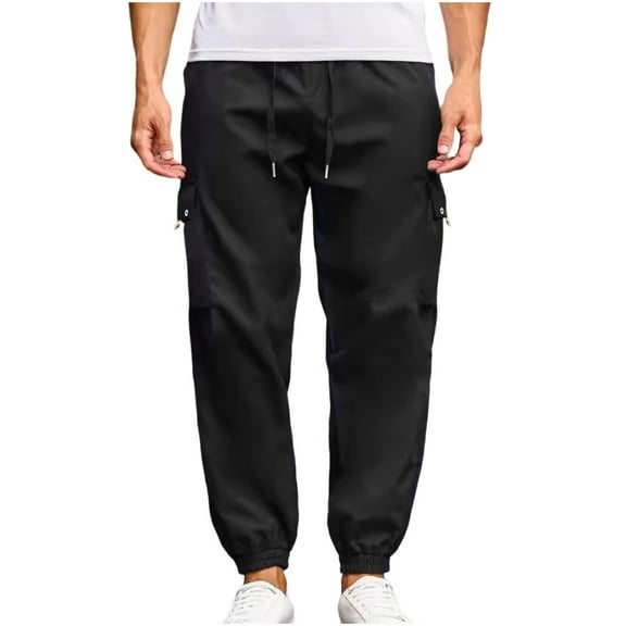 Mlzmgr Sweatpants for Men Drawstring Elastic Waist Joggers with Pockets Running Athletic Trousers Summer Trendy
