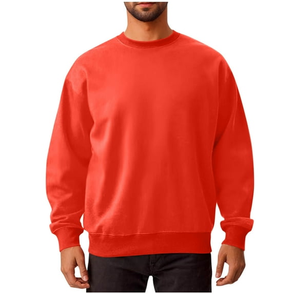 Mlzmgr Sweatshirts Men Long Sleeve Crewneck Loose Fitted Pullover Tops for Men S-4XL Solid Color