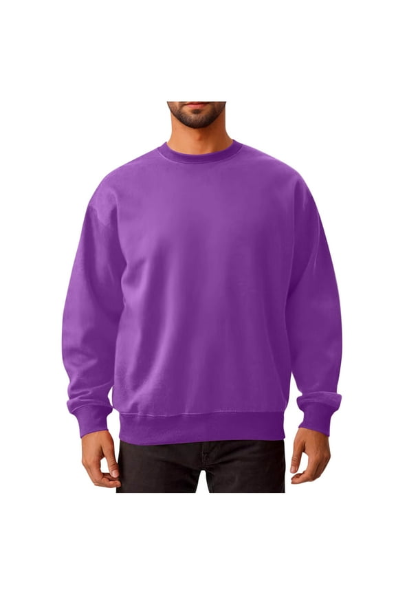 Sweatshirts Men Long Sleeve Crewneck Loose Fitted Pullover Tops for Men S-4XL Solid Color