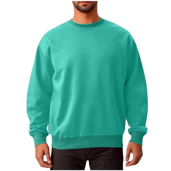 Mlzmgr Sweatshirts Men Long Sleeve Crewneck Loose Fitted Pullover Tops for Men S-4XL Solid Color