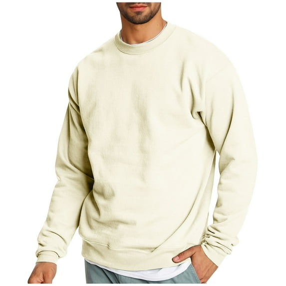 Mlzmgr Sweatshirts for Men Crewneck Long Sleeve Cotton Breathable Loose Shirts Solid Color Mens Sports Casual Shirts