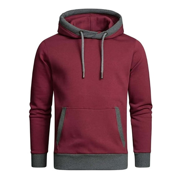 Mlzmgr Sweatshirts for Men Hooded Drawstring Long Sleeve Cotton Tops with Pockets Color Blocked Men's Sports Casual Shirts