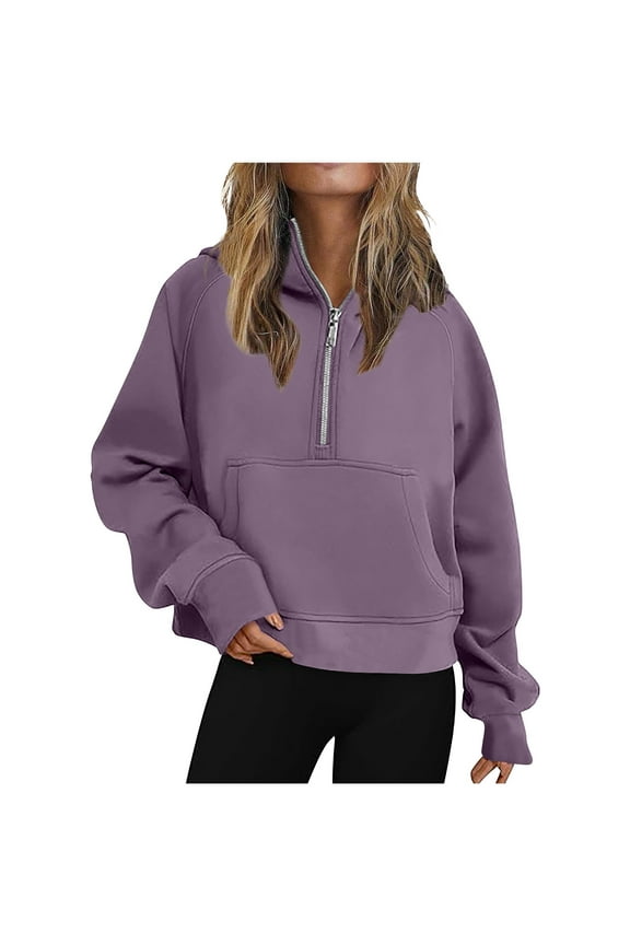 Sweatshirts for Women Plus Size Half Zip Hoodies Pullover Cropped Fleece Jackets Fall Winter Fashion