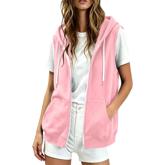 Mlzmgr Sweatshirts for Women Sleeveless Zip up Jackets Drawstring Hooded Fall Casual Athletic Jackets with Pockets(XX-Large)