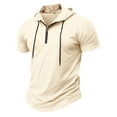 thumbnail image 1 of Mlzmgr T Shirts for Men with Hood 1/4 Zipper V Neck Cotton Tshirt Casual Running Workout Tees, 1 of 4