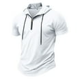 thumbnail image 1 of Mlzmgr T Shirts for Men with Hood 1/4 Zipper V Neck Cotton Tshirt Casual Running Workout Tees, 1 of 4