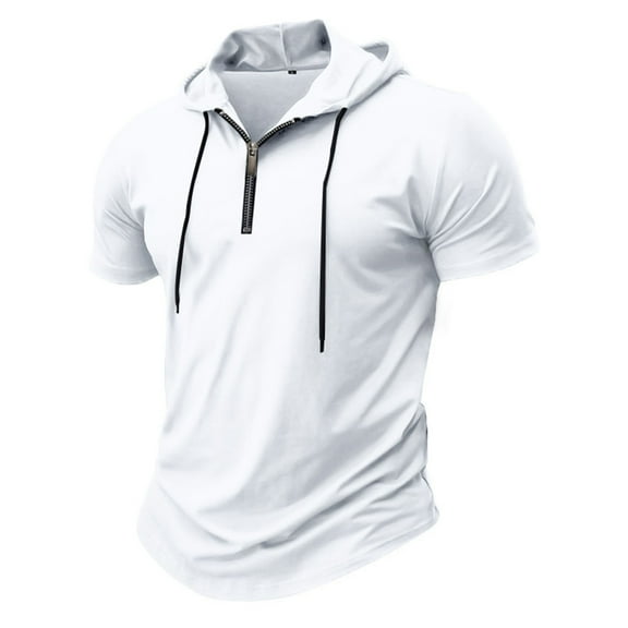 Mlzmgr T Shirts for Men with Hood 1/4 Zipper V Neck Cotton Tshirt Casual Running Workout Tees