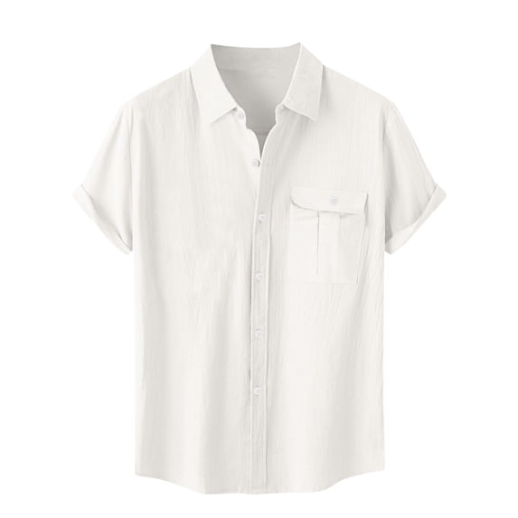 Mlzmgr T-Shirts for Men with Pockets Short Sleeve Button down Cotton Linen Tops Summer Vacation Casual Tees