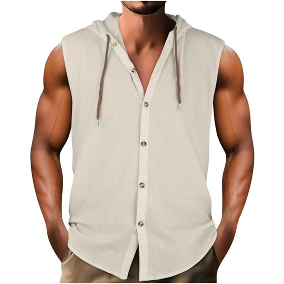 Mlzmgr Tank Tops Men Sleeveless Button up Hoodies Shirts Tops Loose Lightweight Casual Fashion Tee