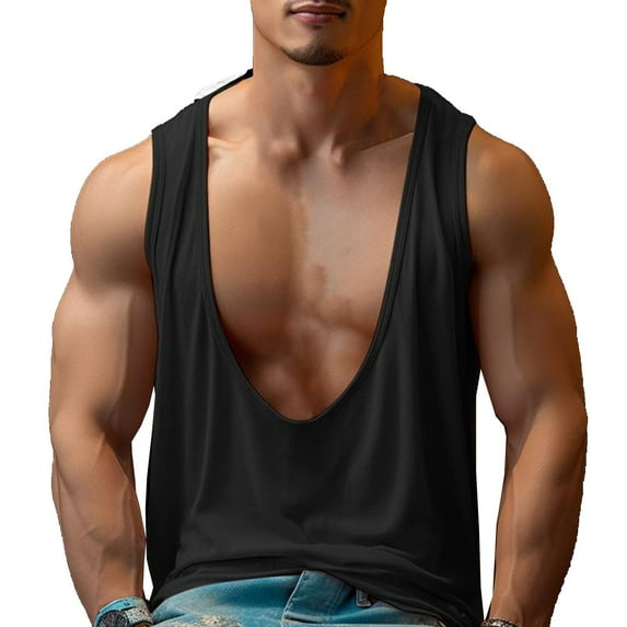 Mlzmgr Tank Tops Men Sleeveless Deep V Neck Loose Fitted Muscle Tanks for Men Workout Gym Shirts Solid Color
