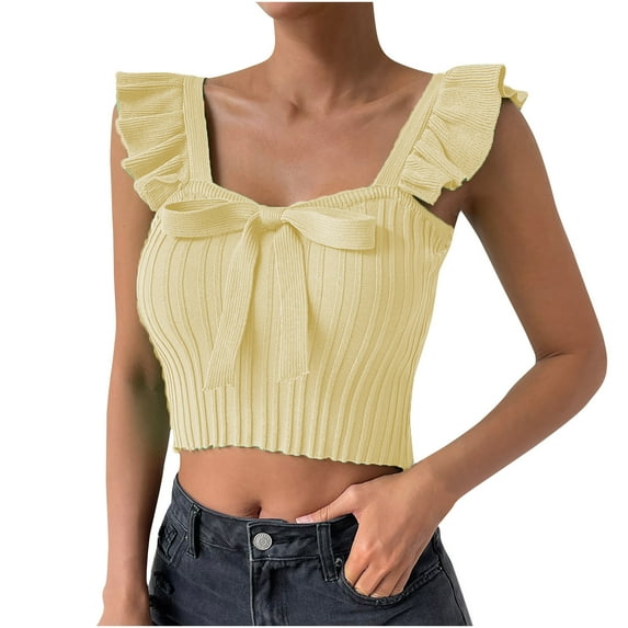 Mlzmgr Tank Tops for Women Cropped Ruffle Sleeveless Square Neck Comfy Casual Tops Summer Fashion