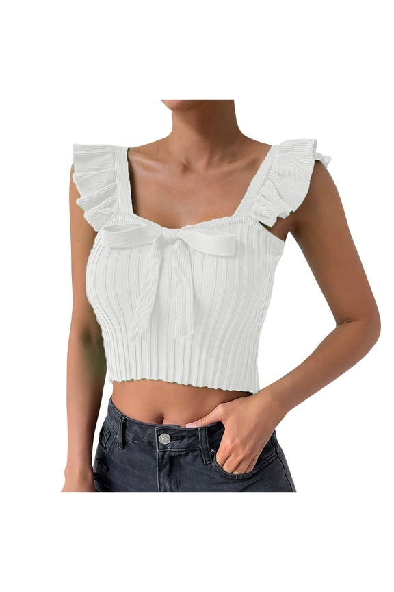 Tank Tops for Women Cropped Ruffle Sleeveless Square Neck Comfy Casual Tops Summer Fashion