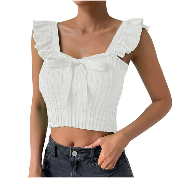Mlzmgr Tank Tops for Women Cropped Ruffle Sleeveless Square Neck Comfy Casual Tops Summer Fashion