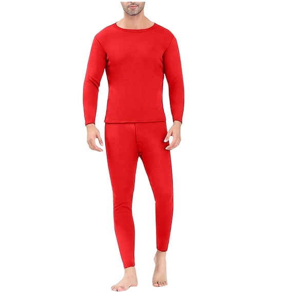 Mlzmgr Thermal Underwear Suit Sets for Men Fleece Warm Long Sleeve Crew Neck Shirts Elastic Wasit Pants for Men