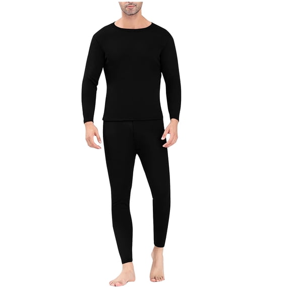 Mlzmgr Thermal Underwear Suit Sets for Men Fleece Warm Long Sleeve Crew Neck Shirts Elastic Wasit Pants for Men