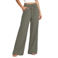 thumbnail image 1 of Mlzmgr Wide Leg Pants for Women Casual Loose Drawstring Elastic High Waisted Cotton Linen Summer Beach Pants with Pockets(Small,Army Green), 1 of 8