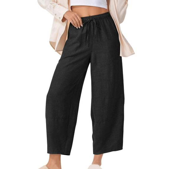 Mlzmgr Wide Leg Pants for Women Drawstring High Waisted Loose Comfy Cropped Pants Solid Color