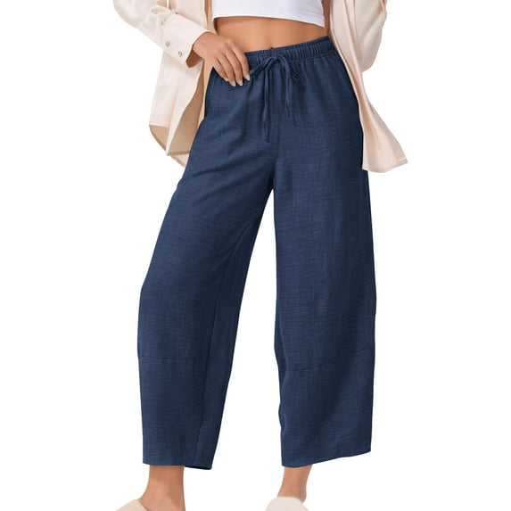 Mlzmgr Wide Leg Pants for Women Drawstring High Waisted Loose Comfy Cropped Pants Solid Color