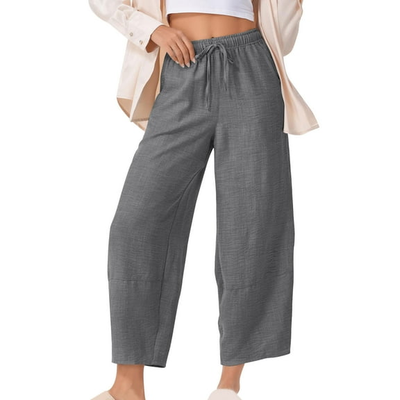 Mlzmgr Wide Leg Pants for Women Drawstring High Waisted Loose Comfy Cropped Pants Solid Color