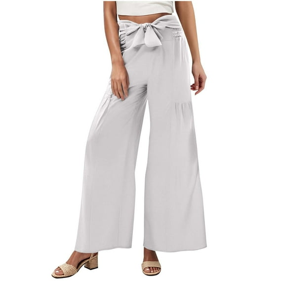 Mlzmgr Wide Leg Pants for Women High Waisted Palazzo Pants Solid Color Summer Vacation Casual Trousers
