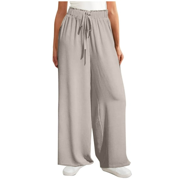 Mlzmgr Wide Leg Pants for Women S-3XL Loose Baggy Elastic Waisted Drawstring Womens Casual Daily Wear Pants