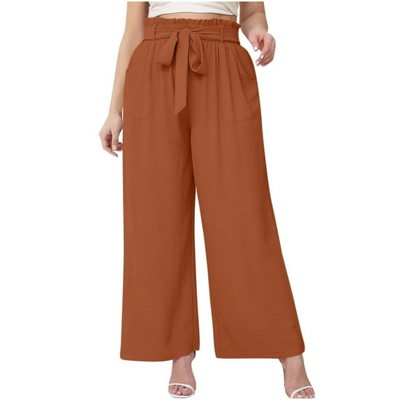 Mlzmgr Wide Leg Pants for Women Wide Leg Drawstring Elastic Waist Pants Loose Comfy Casual Trousers