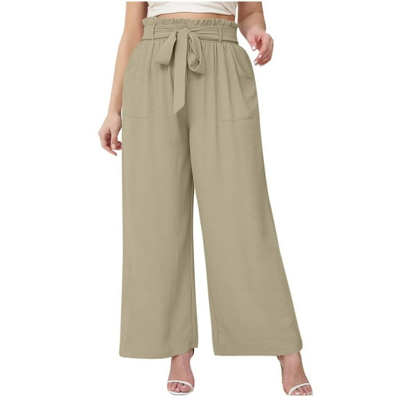 Mlzmgr Wide Leg Pants for Women Wide Leg Drawstring Elastic Waist Pants Loose Comfy Casual Trousers