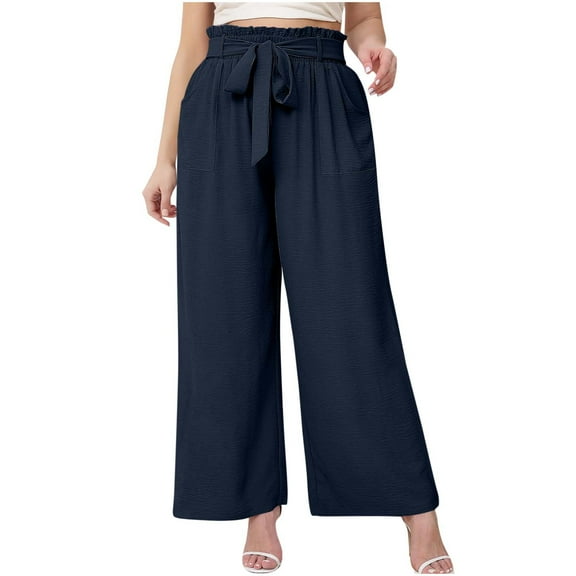 Mlzmgr Wide Leg Pants for Women Wide Leg Drawstring Elastic Waist Pants Loose Comfy Casual Trousers