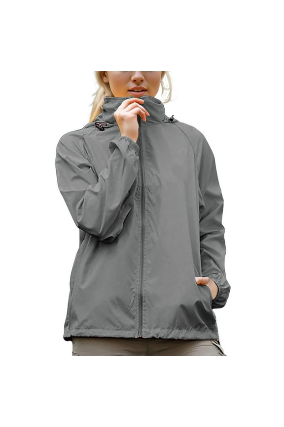 Windbreakers for Women Long Sleeve High Neck Waterproof Jackets with Pockets Climbing Hiking Outwears