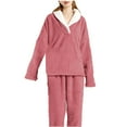 thumbnail image 1 of Mlzmgr Women's Homewear Thermal Fuzzy Fleece Sets Pullover Long Sleeve Loose Shirts Drawstring Pants Sleep Wear Sets for Women, 1 of 2