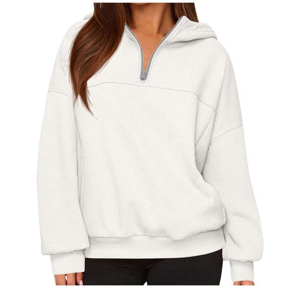 Mlzmgr Women's Hoodies Quarter Zipper Long Sleeve Sweatshirts with Pockets Loose Fitted Fall Winter Trendy Solid Color