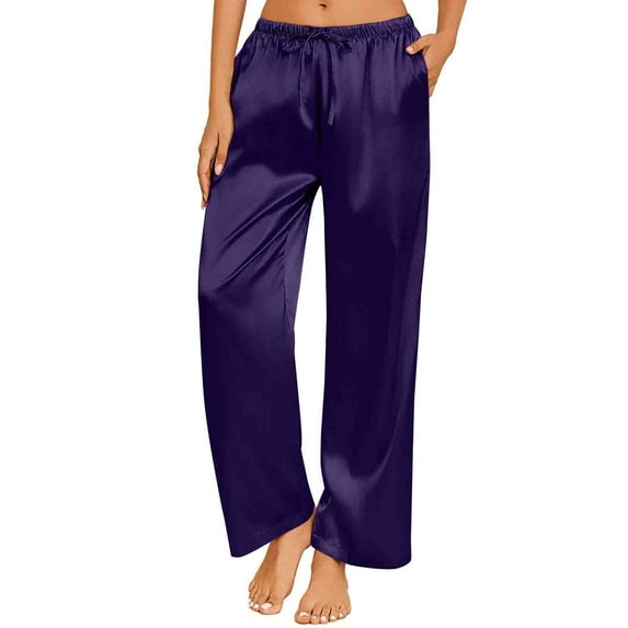 Mlzmgr Women's Pajama Pants Loose Fitted Satin Comfy Trousers Sleep Homewear Lounge Pants Solid Color