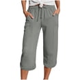 thumbnail image 1 of Mlzmgr Womens Capri Pants Drawstring Elastic Waist Wide Leg Loose Fit Rolled Hem Lightweight Casual Summer Capris with Pockets, 1 of 5