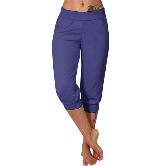 Mlzmgr Womens Capri Pants Elastic Waist Stretchy Regular Fit Cropped Jogger Pants Lightweight Casual Summer Capris with Pockets