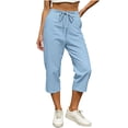 thumbnail image 1 of Mlzmgr Womens Capri Pants High Waisted Drawstring Loose Fit Soft Lightweight Breathable Casual Summer Capris, 1 of 7