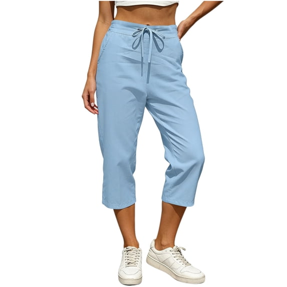 Mlzmgr Womens Capri Pants High Waisted Drawstring Loose Fit Soft Lightweight Breathable Casual Summer Capris