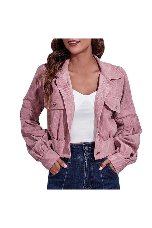 Womens Crop Jackets Long Sleeve Corduroy Button down Open Front Jackets for Women Going out Tops Fall Winter Fashion