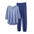 thumbnail image 1 of Mlzmgr Womens Homewear Sets Half Sleeve V Neck Shirts Elastic Waist Pants with Pockets 2 PC Sleep Wear Sets for Women, 1 of 5