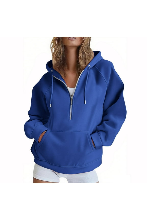 Womens Hoodies Drawstring Half Zip Jackets with Pockets Fall Winter Outdoor Running Workout Shirts for Women