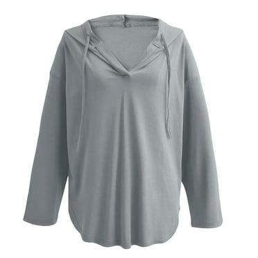 Mlzmgr Womens Hoodies V Neck Drawstring Pullover Fall Solid Color Loose Comfy Sweatshirts Blouse