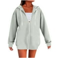 thumbnail image 1 of Mlzmgr Womens Jackets Long Sleeve Fleece Thermal Sweatshirts Drawstring Hooded Full Zip up Collared Outdoor Activewear, 1 of 5