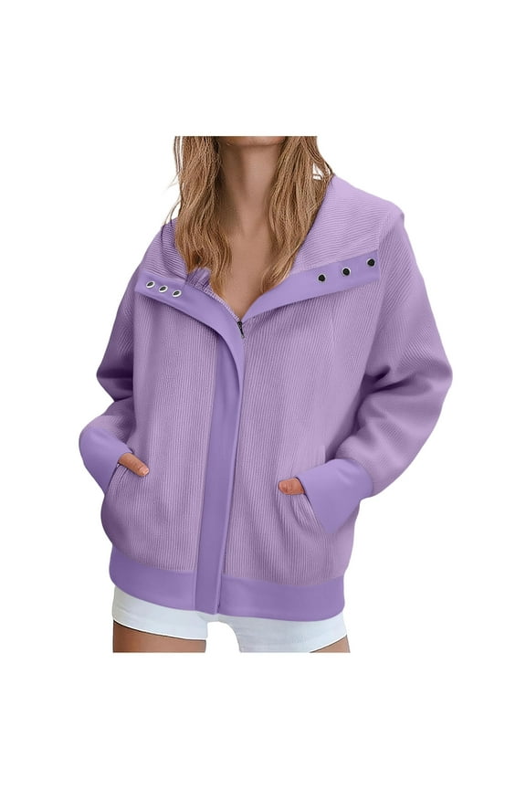 Womens Jackets Long Sleeve Full Zipper Hooded with Pockets Casual Going out Fall Winter Trendy Jackets for Women