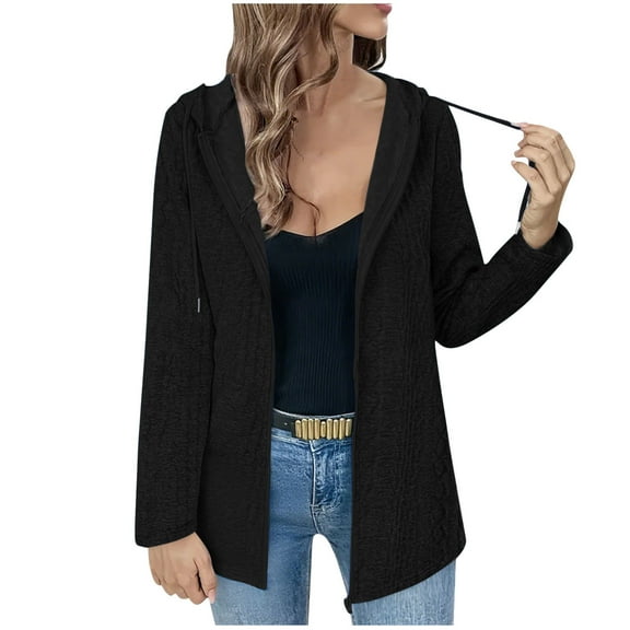 Mlzmgr Womens Jackets Long Sleeve Zip up Hooded Loose Fitted Casual Open Front Long Jackets for Women